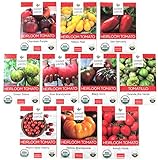 Heirloom Tomato Seeds Assortment - Ten Organic and Non-GMO Varieties: Brandywine, Cherokee Purple, Black Krim, Green Zebra, Amish Paste, Yellow Brandywine, Matt's Wild Cherry, Yellow Pear, San Marzano