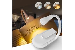 GoLine Book Light Reading Lights for Books in Bed, Book Night Lamp Rechargeable 3 Color Stepless Brightness Clip On Reading Light for Kids,Gifts for Book Lovers Men Women Kids Her, White