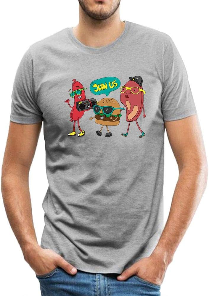 Men's Classic Tees Cute Burger Hot Dog Steak Pattern Cotton T-Shirt