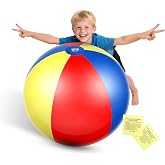 Nujzuir Beach Ball Diameter 28''/semi-Circumference 44'' Extra Large Inflatable for Summer Pool Party Birthdays Beach Themed Decorations Rainbow Beach Pool Park Fun Party Gifts Favors
