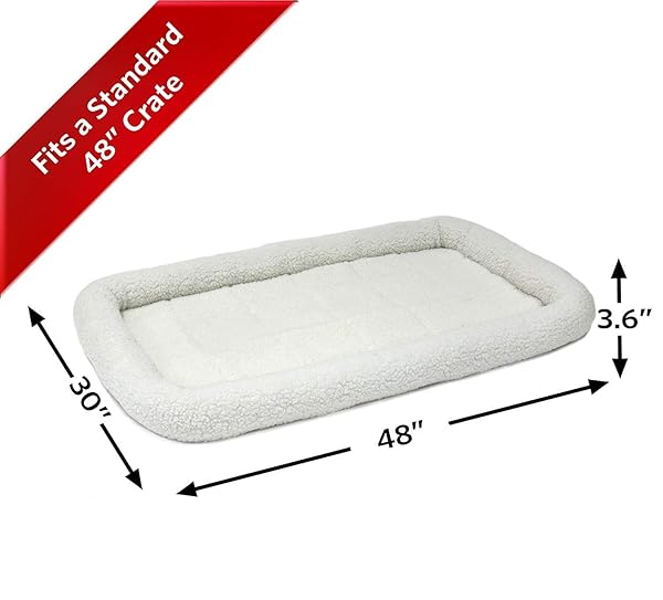 MIDWEST HOMES FOR PETS QUIETTIME DOG BED – WHITE FLEECE BOLSTER, ULTRA-SOFT AND MACHINE WASHABLE, FITS 48-INCH CRATES AND CARRIERS, FOR EXTRA-LARGE BREED DOGS