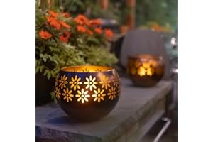 Original Solar Fire Bowl 8” (2-Pack) Decorative Metal Solar Patio Light with Flickering Flame, Waterproof Dusk-to-Dawn Garden Lantern in Bronze/Copper