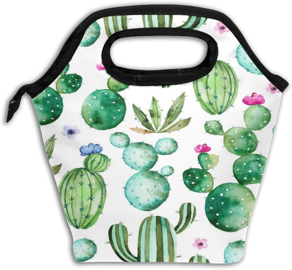 Kid's Watercolor Cactus Lunch Bags Insulated Cacti Flowers Lunch Tote for Girls Women Reusable Student Lunch Box Thermal Cooler Office School Lunch Kits Portable Meal Prep Handbag