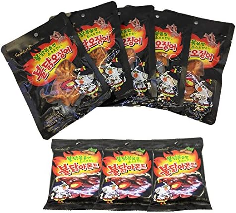 Samyang Buldak Spicy Chicken Squid 40g X 5 Pack Buldak Almond 3 Pack (Buldak Combo Set ( Squid 5Pack + Almond 3Pack))