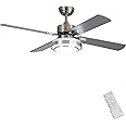 FINXIN Indoor Ceiling Fan Light Fixtures Remote LED 52 Brushed Nickel Ceiling Fans for Bedroom,Living Room,Dining Room Including Motor,Remote Switch