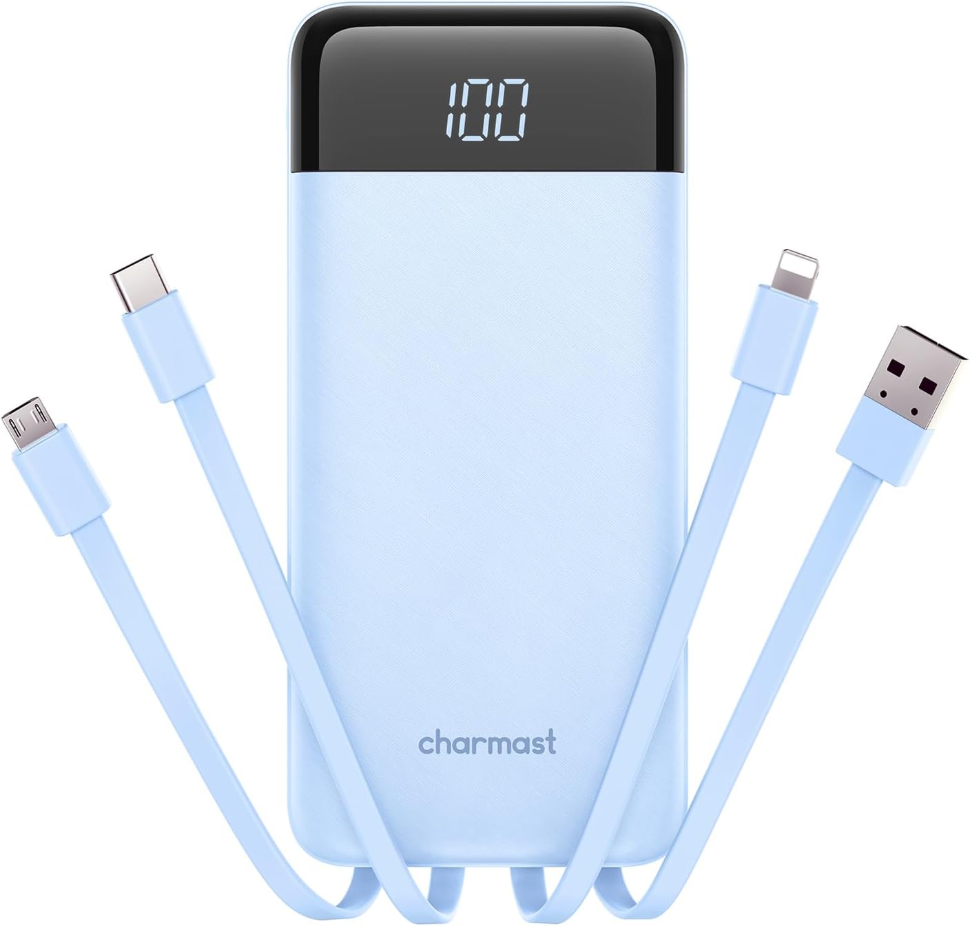charmast 10000mAh Portable Charger with Built-in Cables, 6 Outputs & 3 Inputs Power Bank, Compact Travel Essential Battery Pack for iPhone 16/15, Samsung S25/S24, Google Pixel, iPad, AirPods & More