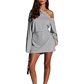 SOLY HUX Women's Asymmetrical Mini Dress Off The Shoulder Long Sleeve Casual Bodycon Dresses Pure Grey Large