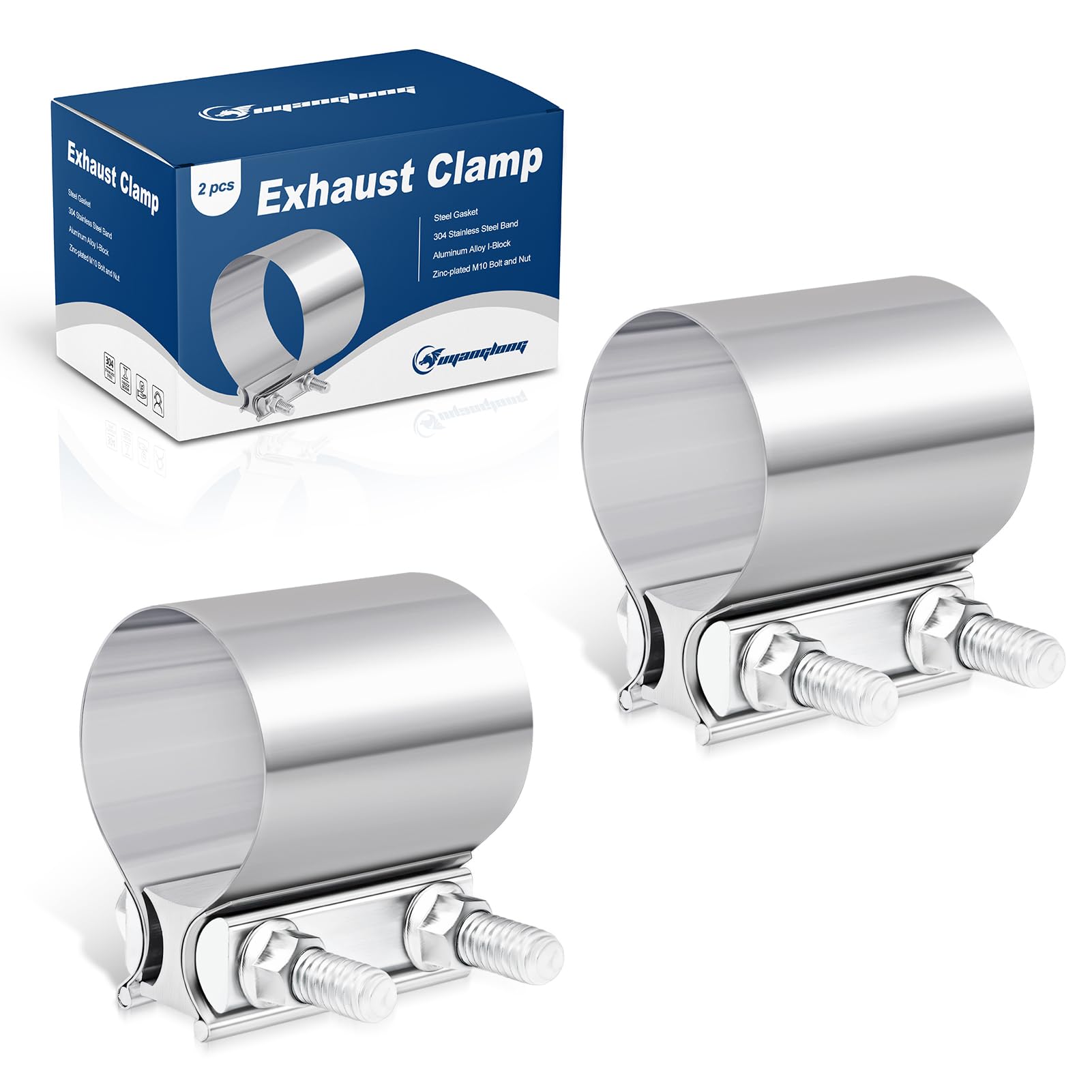 Photo 1 of 1.75 Inch Exhaust Clamp, 1 3/4" Butt Joint Band Clamp Stainless Steel Sleeve Coupler for Pipes,Mufflers,Catalytic Converters - 2 Pack