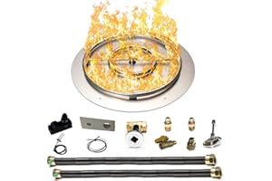 Dreffco Stainless Steel Fire Pit Burner Pan & Ring Deluxe Kit for Natural Gas, 30-Inch Pan, 24-Inch Ring, 150,000 BTU Max