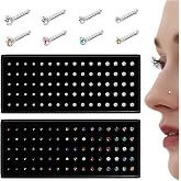 LOLIAS 80-160Pcs Surgical Steel Nose Rings Studs for Women Hypoallergenic | Straight or L Shaped Small Nose Studs Pin,Hypoallergenic 20G 22G Tiny Bone Nose Piercing Jewelry, 1.5/2/2.5/3 mm CZ Mix
