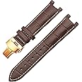 GANYUU Genuine Leather Watchband for GC 22 * 13mm 20 * 11mm Notched Strap Withstainless Steel Butterfly Buckle Men and Women Watch Belt (Color : Brown White Rose, Size : 22-13mm)