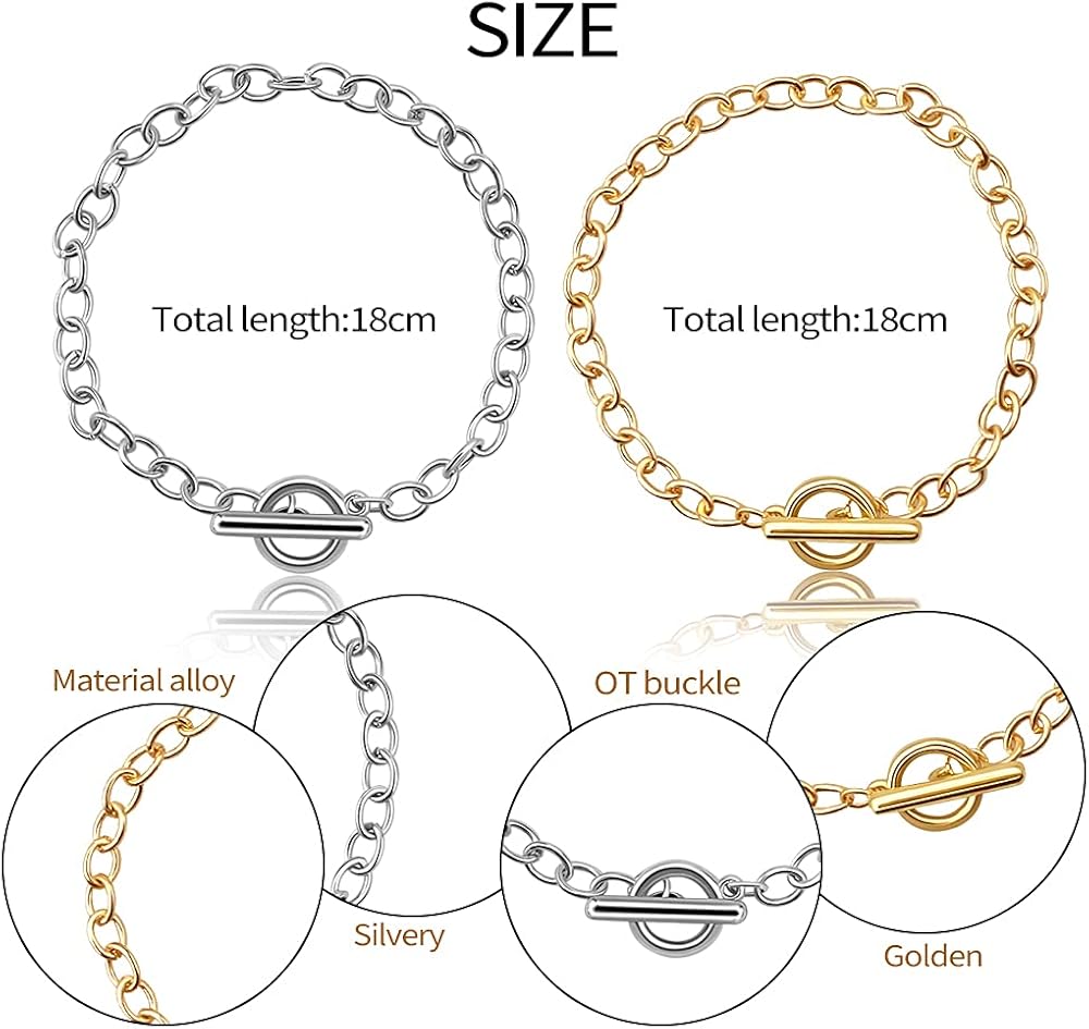 TKOnline 20 Pcs Bracelet Round Link Chains with OT Toggle Clasp Stainless for Women Girls Christmas Birthday, 10 Pcs Silver Color and 10 Pcs 18K Gold Chain Bracelets: Clothing