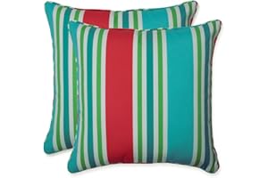 Pillow Perfect Stripe Indoor/Outdoor Accent Throw Pillow, Plush Fill, Weather, and Fade Resistant, Large Throw - 18.5" x 18.5", Green/Pink Aruba, 2 Count