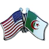 USA and Algeria Flag Die-struck Metal Friendship Lapel Pin with Butterfly Clasp Closure