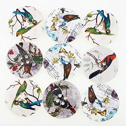 YIDEA 100PCS Assorted Color Round Bird Wood 2 Holes Scrapbooking Sewing Buttons for Clothing Accessory Decoration 30mm