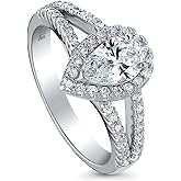 BERRICLE Sterling Silver Halo Engagement Promise Rings, Wishbone Stackable Eternity Band Ring for Women, Pear Cut Cubic Zirconia CZ, 1-3 Piece Set