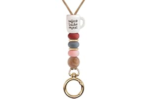 MyfavoriteK Coffee Cup Teacher Lanyard ID Badge Holder and Keys, Soft Beads Lanyard for Women Work Students