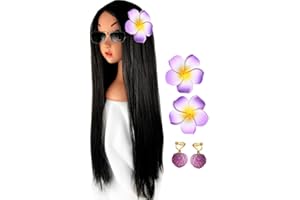 QHQ-SHININGLIFI Isabela Cosplay Wig & Flower Headdress & Earring Jewelry, for Anime Party Costume Dress Clothing Accessories, Long Black Synthetic Hair; 47YS