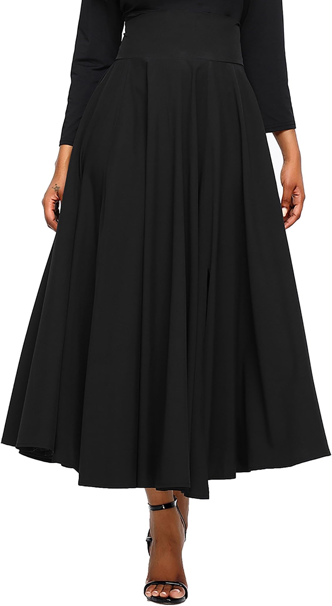 Diukia Women's High Waist Casual A-Line Pleated Belted Long Maxi Skirt Dress with Pocket(S-2XL)