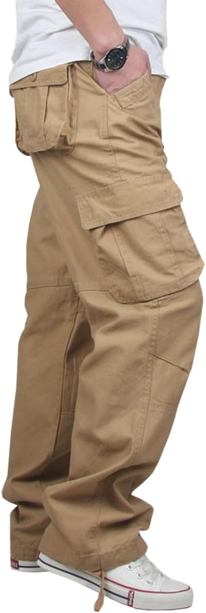 YOMAT Men's Cotton Loose Fit Cargo Workwear Pant Relaxed Fit Trousers