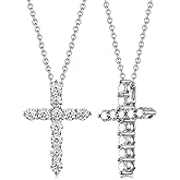 CYW 1.10/3.30 Carat Moissanite Sapphire Ruby Emerald Cross Pendant Necklace for Women Men, Solid 925 Sterling Silver Chain Pendant, Wedding Anniversary Christmas Jewelry