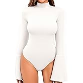 MANGOPOP Bell Sleeve Mock Neck Long Sleeve Bodysuit for Going Out Tops for Women