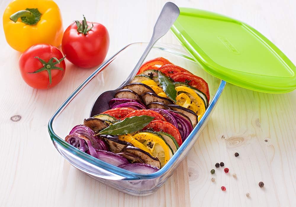 Pyrex Cook&Store Set of 3 Rectangular Glass Food Storage Dishes with Lids (0.4L, 1.1L & 2.5L) - BPA Free, white green - Image 3