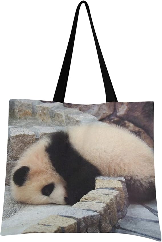 Amazon Kyr 好運来 パンダ 可愛い 階段に転ぶパンダ赤ちゃん リアルパンダ キャンバストートバッグ キャンバスエコバッグ ショルダーバッグ 帆布袋 ショッピングバッグ 出掛けバッグ レディース メンズ 男女兼用 人気 手提げ 肩掛け ２way A3 大容量 軽量