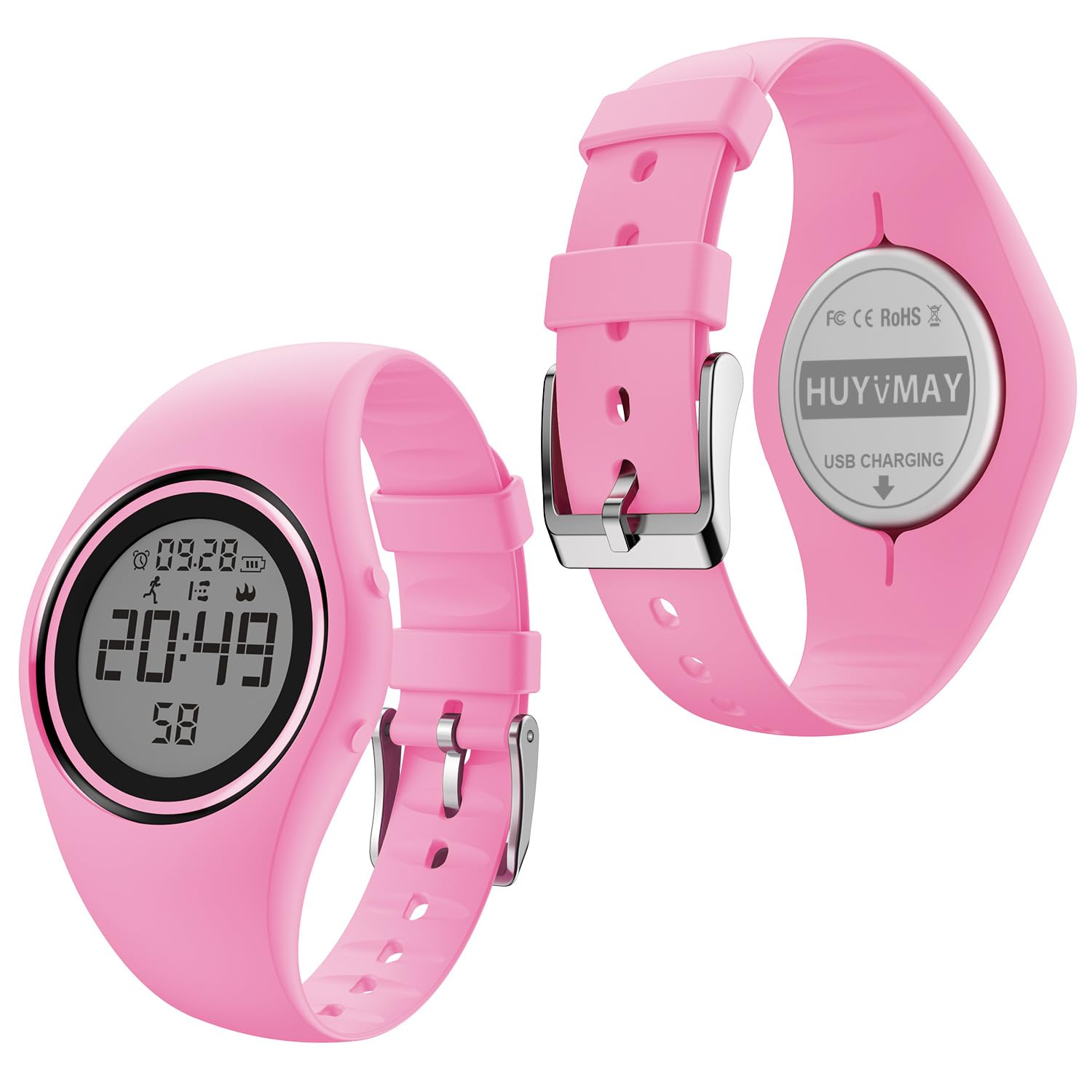 HUYVMAY Fitness Pedometer Watch without App, IP68 Waterproof Digital Watch with 2 Alarm Clocks, Stopwatch, Countdown Stopwatch, Sports Watch with Distance/Calorie/Step Counter for Kids/Women