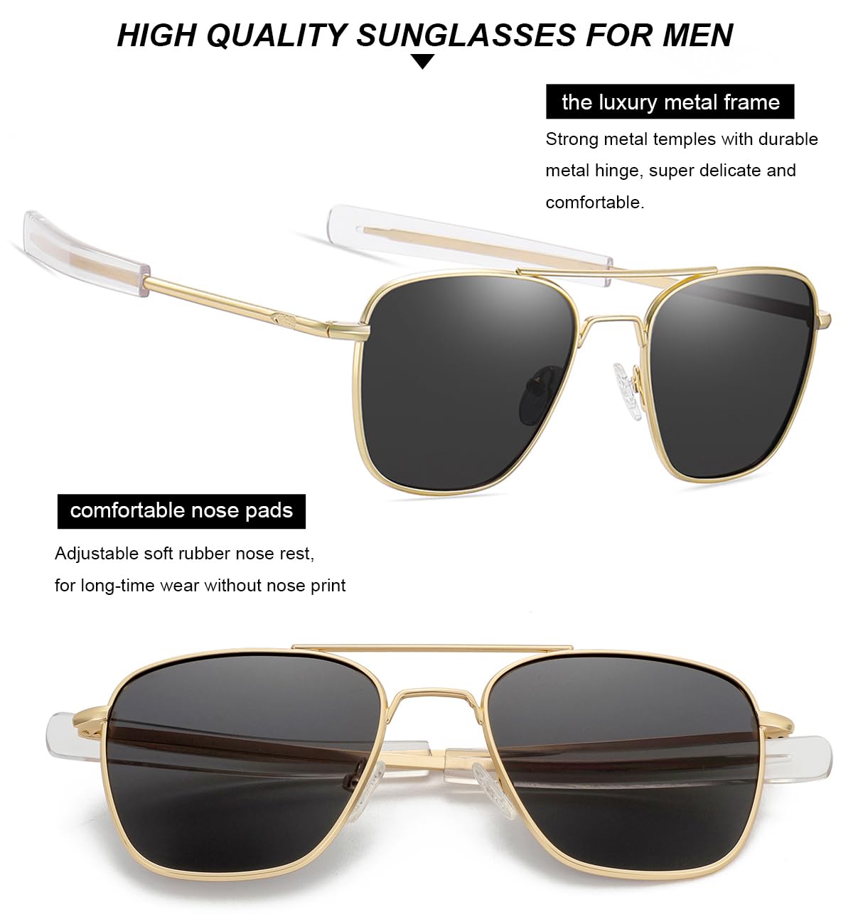 Gleyemor Polarized Square Aviator Sunglasses for Men Retro Military Tough Guy Style Shades