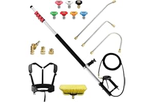 Carivia 24 FT Telescoping Pressure Washer Wand with Pressure Washer Extension Wand,Brush Head,Gutter Cleaner Attachment and Support Belt,Pressure Washer Extension Pole for Wall Roof Gutter