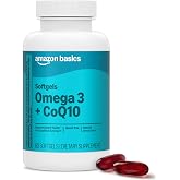 Amazon Basics Omega 3 Wild-Caught Fish Oil + CoQ10 with Natural Lemon Flavor, EPA &amp; DHA Omega-3 Fatty acids, 60 Softgels (1250 mg Omega 3s and 100 mg CoQ10 per Serving) (Previously Amazon Elements)
