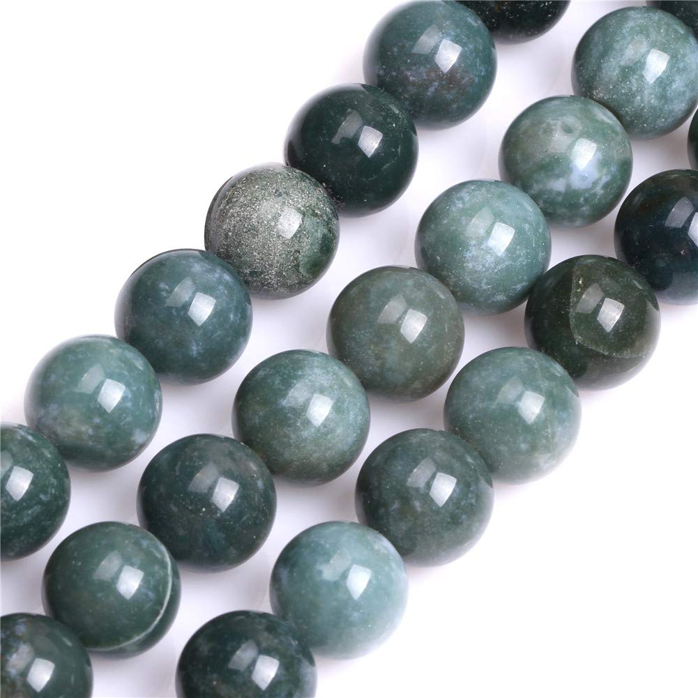 GEM-Inside 14mm Moss Agate Round Gemstone Semi Precious Loose Beads for Jewellery Making 15'' โ image 1