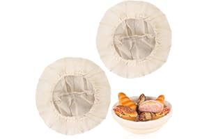 MOZEAT LENS 2 Pcs Round Bread Proofing Basket Cloth Liner - 9 Inch Natural Rattan Banneton Basket Cover for Sourdough Dough
