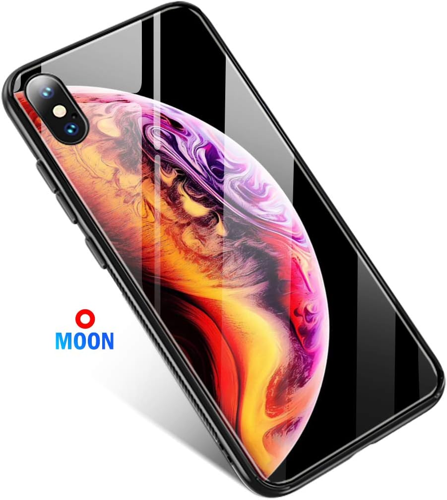 iPhone X case Glow in the Dark, Slim Anti Scratch Glass panel with shockproof TPU Rims (iPhone X, Moon)