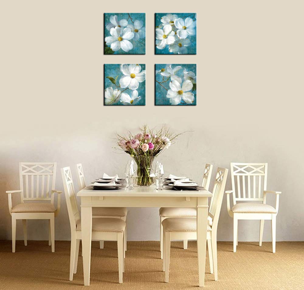 Canvas Wall Art Blossom Picture Bathroom Wall Decor White Flower Blue Background Canvas Artwork Bedroom Living Room Wall Decor Contemporary Canvas Painting Office Home Decor 12\