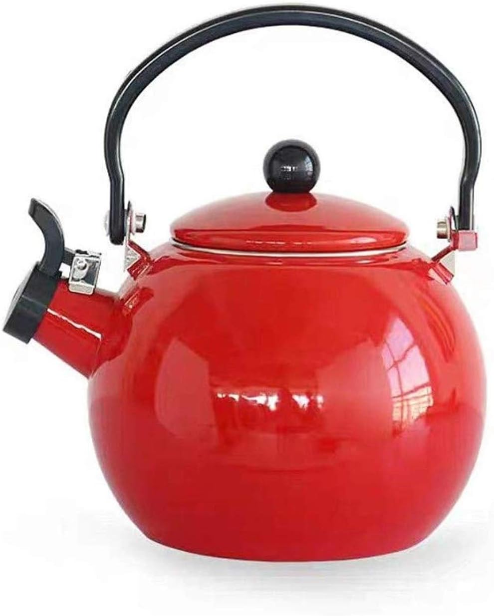 Geng Enamel Teapot Kettle，Japanese Kitchen Pot Teapot Red Induction Whistling Stovetop Kettle Large Capacity Household 1.5L