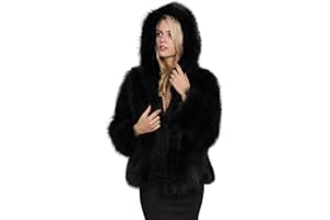 JEGULV Winter Coat for Women Black Open Front Hoodie Shaggy Faux Fur Jackets Casual Long Sleeve Cardigans Outerwear