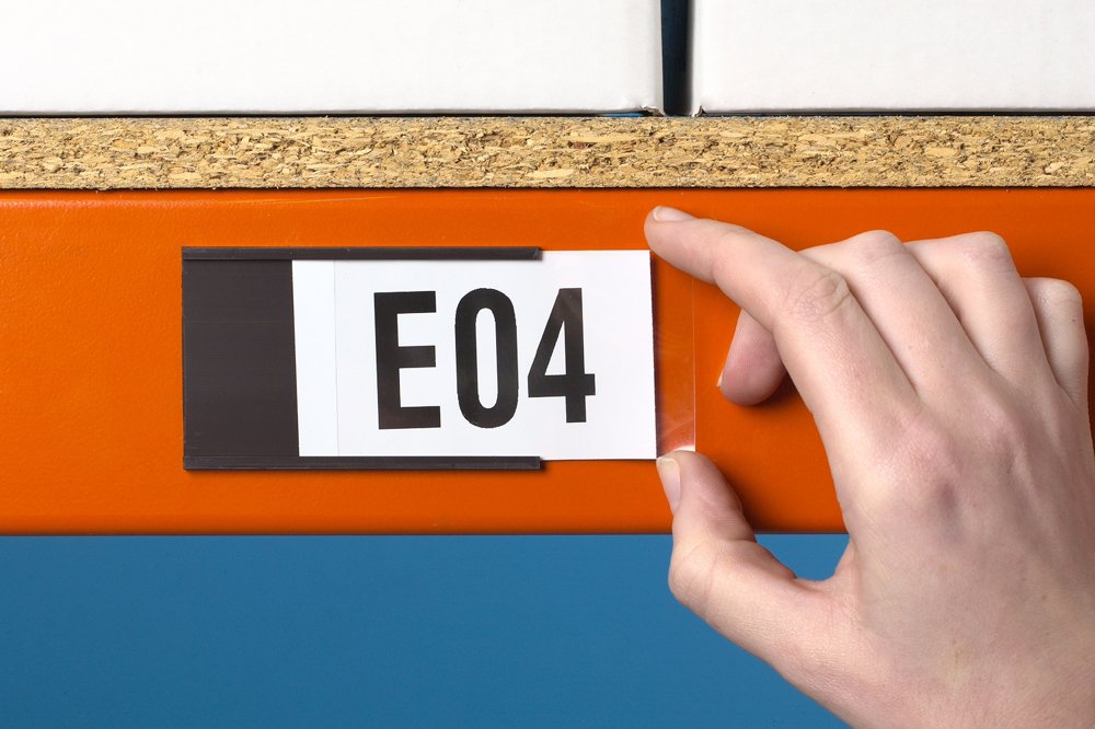 Magnetic Label Holders 60mm High x 100mm Long, Pack of 100 with Paper Inserts and Plastic Protectors, Magnetic Racking Labels Shelf Sign, Whiteboard Magnets and Magnetic Strip