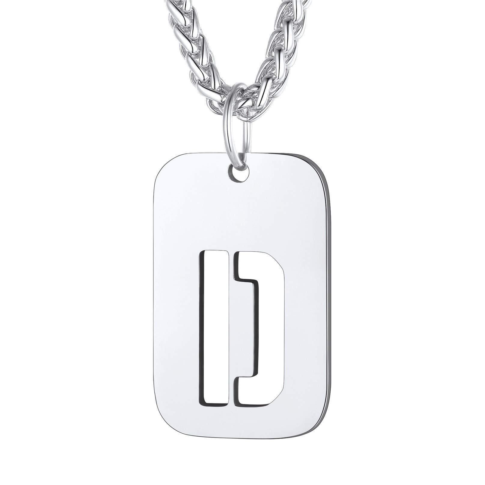 Bandmax Initial Letter For Men Women Necklace Chain Dog Tags Army Chain Stainless Steel 26 Alphabet Hollow Capitals Boy Chains With Pendants Jewelry Steel/Black Necklace Chain For Men