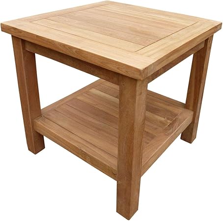 Amazon Com Seven Seas Teak Panama Outdoor Patio End Table With Shelf Made From Solid Teak Wood Garden Outdoor