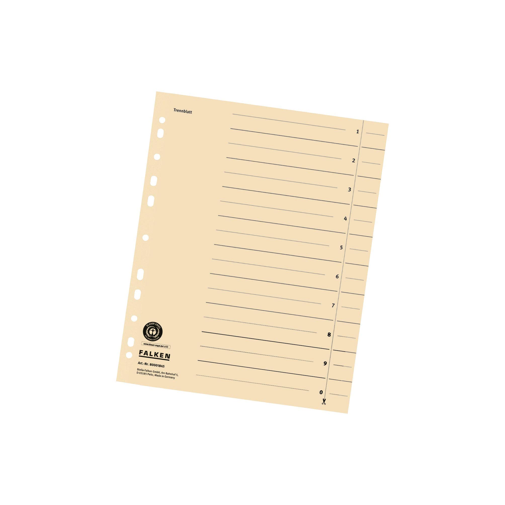 Original Falken 100 pack of dividers. Made in Germany. Made of recycled cardboard for DIN A4 light chamois dividers dividers folders index calendars Blue Angel