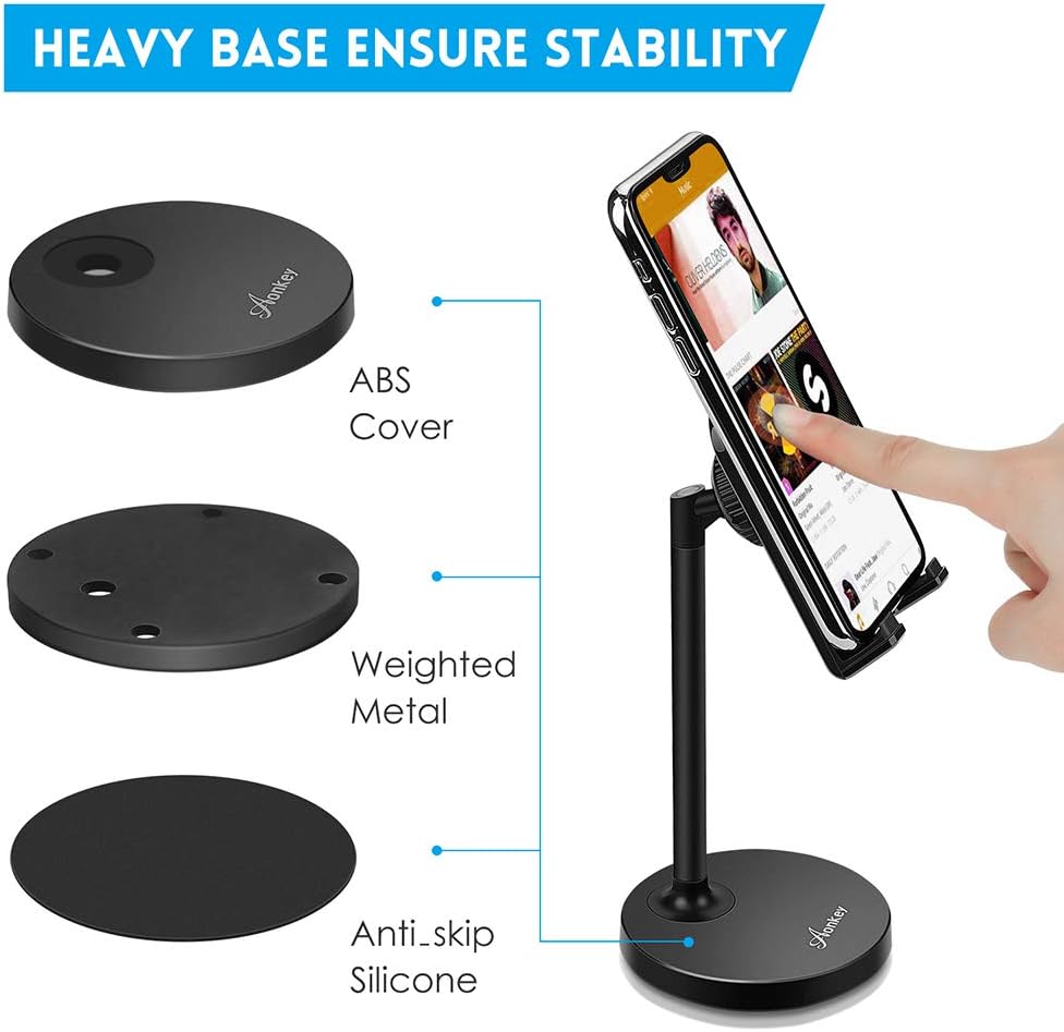 Adjustable Cell Phone Stand Holder for Desk Universal fits All Cellphones Compatible iPhone Xs Max XR X 6 6S 7 8 Plus, Galaxy S10 Plus Note 9& 7”-13” Tablets iPad, Great for Facetime& Recipe Reading: Computers & Accessories
