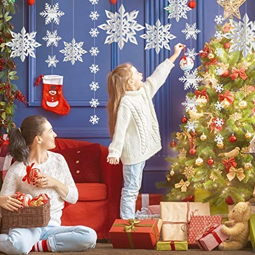LOVESTOWN 76 PCS Hanging Paper Snowflakes, Snowflake Party Decorations Frozen Snowflake Decorations White Snowflake Garland for Christmas Winter Wonderland Decorations