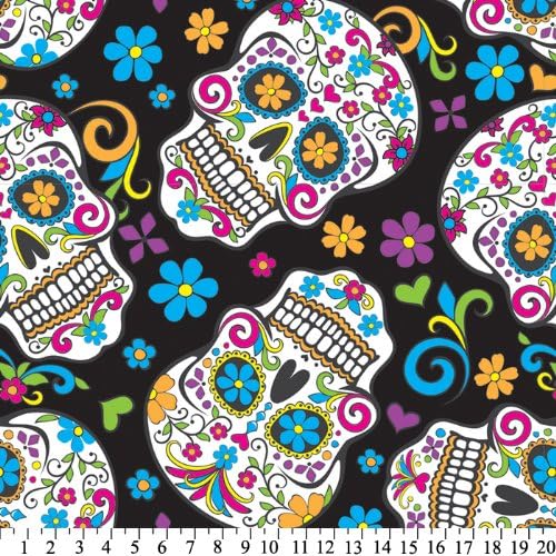 Sugar Skulls Black Fleece Throw Blanket with Finished Edges