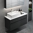 Weibath 31'' Bathroom Vanity Floating Bathroom Sink Cabinet with Ceramic Vessel Sink Black & White Wall Mounted Floating Vanity