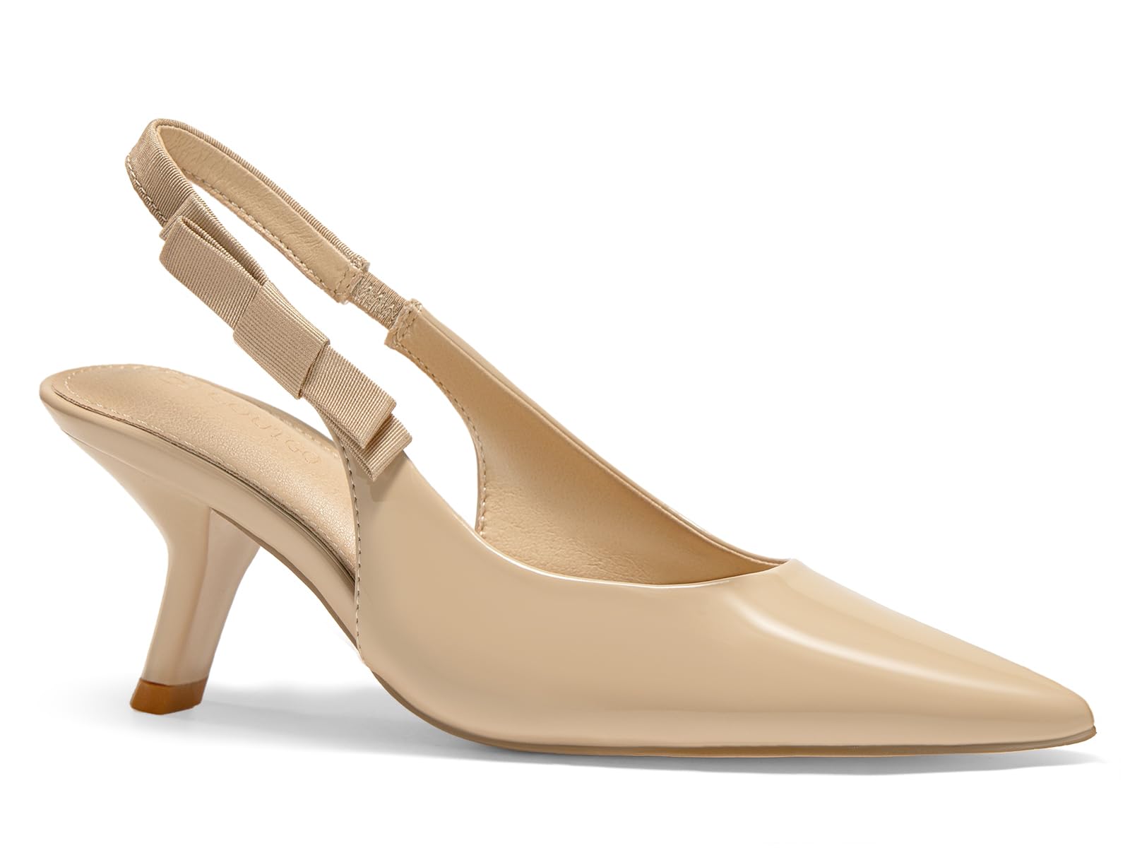 Photo 1 of Coutgo Womens Slingback Kitten Heels Closed Pointed Toe Bowknot Patent Leather Slip on Work Pumps Dress Shoes, Khaki, Size 8