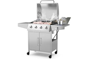 Giantex 4-Burner Propane Gas Grill with Side Burner, Stainless Steel Outdoor BBQ Grill, 50,000 BTU, 460 sq.in Cooking Area, 2