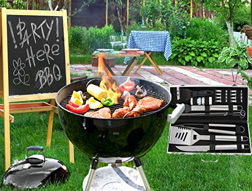 POLIGO 20pcs Stainless Steel BBQ Grill Tools Set - Complete Outdoor BBQ Grill Utensils Set, Heavy Duty Barbecue Accessories in Aluminum Carrying Case - Perfect Gift Set for Men