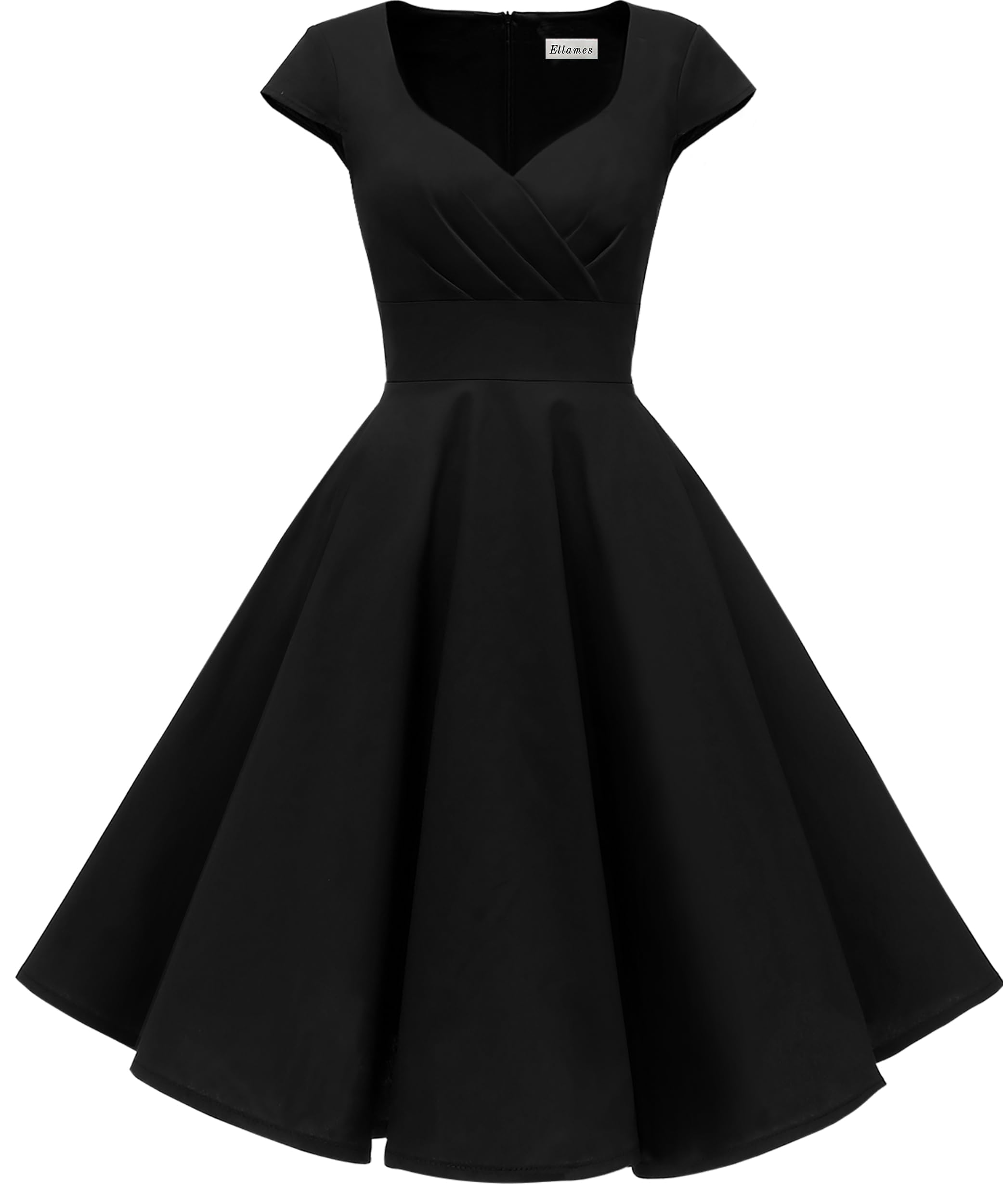 Photo 1 of *medium size* Ellames Women's 1950s Retro Vintage Dresses Elegant 2025 Cocktail Party Dress Cap Sleeve Dress with Pocket Black size: Medium